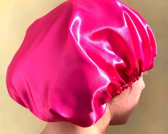 Pink Satin Shower Cap: Waterproof Bath & Hair Treatment Cap
