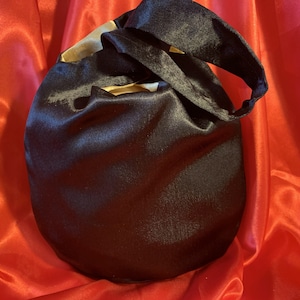 Black Evening Bag, Bridesmaids Bag, Japanese Knot Bag, Black Satin Wristlet, Evening Bag, Satin Evening Bag, Satin Lined - FREE Gift Wrap