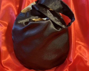 Black Evening Bag, Japanese Knot Bag, Black Satin Wristlet, Ladies Evening Bag, Satin Evening Bag, Satin Lined - FREE Gift Wrap and UK Post
