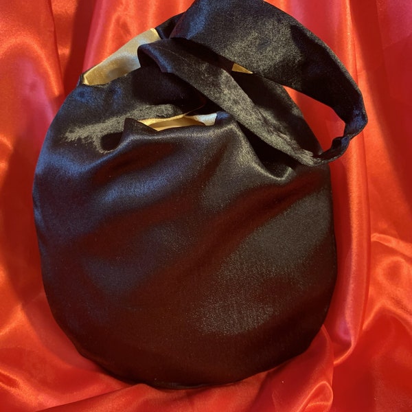 Black Evening Bag, Japanese Knot Bag, Black Satin Wristlet, Ladies Evening Bag, Satin Evening Bag, Satin Lined - FREE Gift Wrap and UK Post