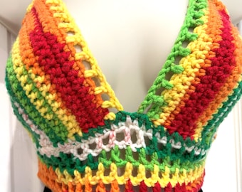 Gehäkeltes Bikini-Oberteil, Festival Top, Regenbogenfarben, gehäkeltes Top, Regenbogenfarben, Festival Top, Regenbogen Farben, Festival Top, Regenbogen Farben, Festival Top, Regenbogenfarben - GRATIS Post