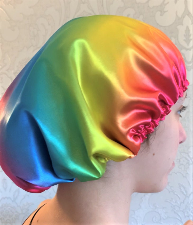 Rainbow Satin Shower Cap: Waterproof Hair Treatment Cap