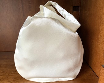 Ivory Satin Japanese Knot Wristlet Bag: Brides, Bridesmaids Wristlet, Formal Evening Clutch