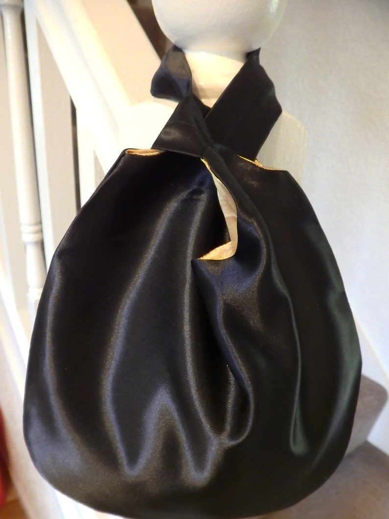 Black Evening Bag Japanese Knot Bag Black Satin Wristlet Etsy UK
