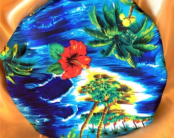 Hawaii Floral Satin Shower Cap: Waterproof Bath & Hair Treatment