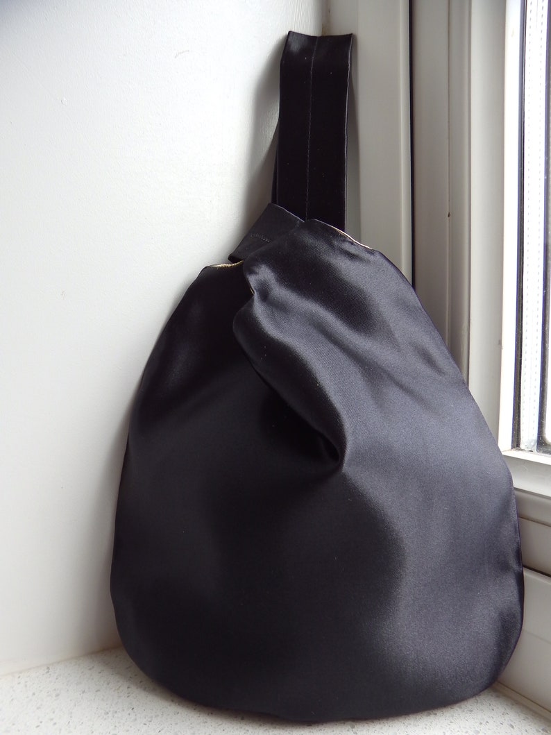 Black Evening Bag Japanese Knot Bag Black Satin Wristlet Etsy UK