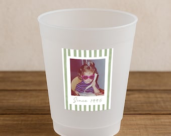 Personalized Photo Frosted Cups, Vintage Birthday Party Cups, Custom Face Party Decorations, 21st 30th 40th Birthday Cups, Birth Party Favor