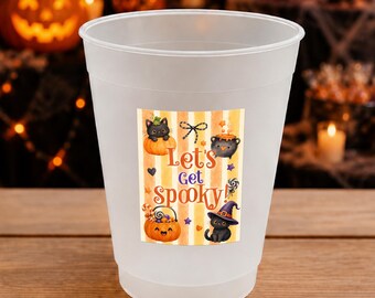 Custom Frosted Cups for Halloween Parties Halloween Stickers Halloween Party Decor Spooky Season Party Cups Black Cat Cups Shatterproof Cups