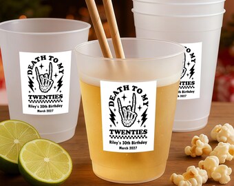 Personalized Death To My 20s Frosted Birthday Cups, 30th 40th Birthday Party Decor, Death To My Twenties Cups, Dirty Thirty Skeleton Cups