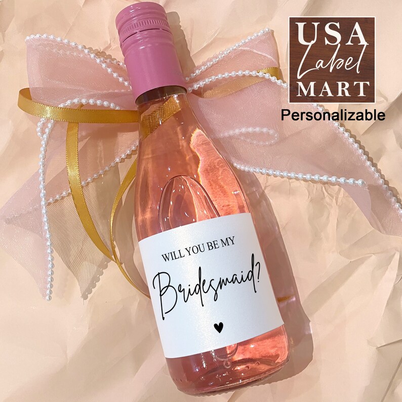 Bridesmaid Proposal Mini Champagne Label, Maid of Honor Gifts, Will you be my Bridesmaid, Bridesmaid Wine Label, Bridesmaid Proposal Box image 1