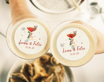 Personalized Edible Drink Toppers – Custom Champagne & Bow Cocktail Toppers – Wedding, Bridal Shower, Bachelorette, Rehearsal Dinner Decor