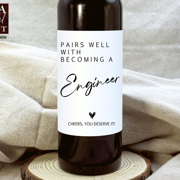 Engineer Graduation Gift, University College Graduation Wine Label, Engineer Gift for Her, Gift for Him, Pairs well with becoming a Engineer