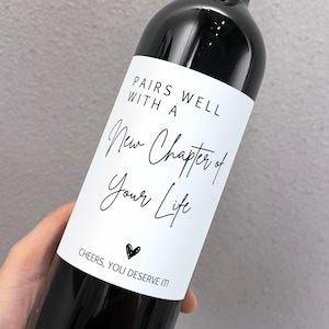 Regalo de nuevo capítulo, nuevo comienzo, etiqueta de vino, regalo para ella, regalo para él, regalo de jubilación, regalo para compañero de trabajo, regalo de nuevo trabajo, regalo para ascenso