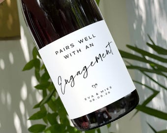 Engagement Wine Labels Pairs well with Engagement Gift for Couples Wedding Champagne Labels Personalized Bride Groom Gifts Engagement Card