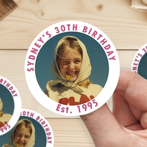 Birthday Stickers, 30th Birthday Decoration, Custom Photo Sticker for Birthday, 40th Birthday Stickers, Personalized 21st Sticker with Photo