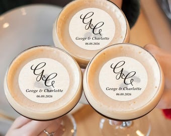 Personalized Wedding Drink Toppers & Cupcake Toppers/Wedding Cocktail Drink Garnish Discs/Custom Couple Initials Drink Toppers/Wedding Glass