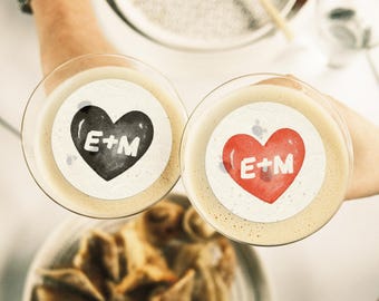 Personalized Galentine's Day Drink Toppers|Custom Edible Cocktail Toppers | Heart Monogram Garnish | Bachelorette Party Decor | Bestie Gift