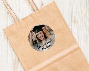 50 Graduation Stickers, Photo Class of 2024 Personalized Sticker, Custom High School Senior Labels, Party Favor Label, Thank you Sticker