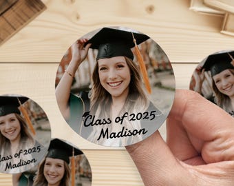 Graduation Photo Stickers, Photo Class of 2024 Personalized Sticker, Custom High School Senior Labels, Party Favor Label, Thank you Sticker
