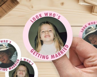 Custom Photo Stickers Personalized Stickers Bachelorette Party Favors Engagement Stickers Wedding Stickers Tattoo Gift WHO'S GETTING MARRIED