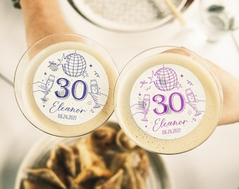 Personalized Disco Party Birthday Toppers, Custom Birthday Edible Drink Toppers, 30th Birthday Party Decor, Edible Wafer Cocktail Toppers