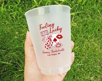 Feeling Lucky Frosted Cups, Custom Bachelorette Cups, Las Vegas Bachelorette Party Favors, Bach Plastic Cups, Personalized Bach Club Cups
