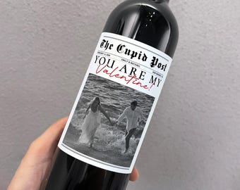 Personalized Valentine Wine Label, Custom Photo & Text, Romantic Gift for Him or Her, Couple Keepsake, The Cupid Post