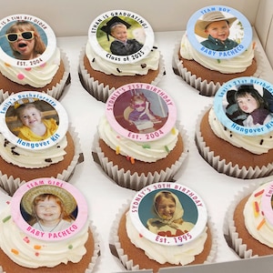 Custom Faces Photo Party Cupcake Toppers, Personalized Edible Images for Cupcakes, Birthday Party Decoration, Custom Designs on Wafer Paper