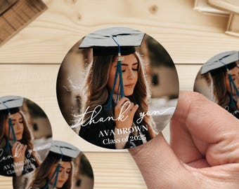 Custom Graduation Thank You Stickers, Personalized Photo Class of 2025 Labels, Graduation Favor Sticker