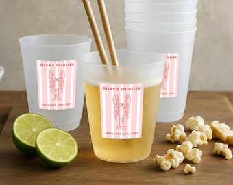 Custom Party Cups with Lobster, Personalized Reusable Frosted Cups, Birthday Party Cups, Coastal Bachelorette Cups, She Found Her Lobster