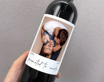 Promoted to Uncle Wine Label – Baby Announcement Wine Label – Personalized Pregnancy Reveal Bottle Label – Custom New Uncle Gift