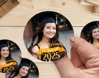 Custom Photo Graduation Stickers, Personalized Class of 2025 Labels, Graduation Favor Label, Thank You Sticker