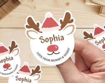 Personalized Christmas Name Stickers, Christmas Baby Deer Stickers, Holiday Gift Tag Stickers, Christmas Gift Wrapping & Holiday Labels