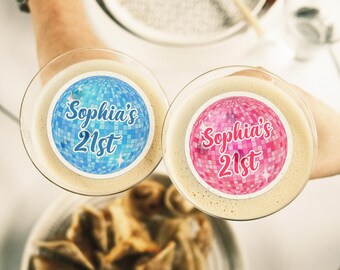 Custom 21st Birthday Cocktail Topper/Birthday Edible Drink Topper/Adult Party Decor/30th, 40th Birthday Topper/Bulk Custom Disco Ball Topper