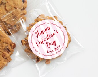Custom Pink Valentines Day Stickers, Valentine Favor Treat Bag Sticker, Valentines Gift Tag, Personalized Kids Candy Valentine Labels