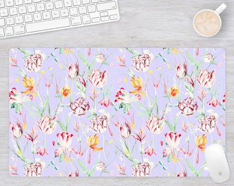 Purple Botanical Desk Mat | Large Floral Mousepad for Home, Office, or Gaming