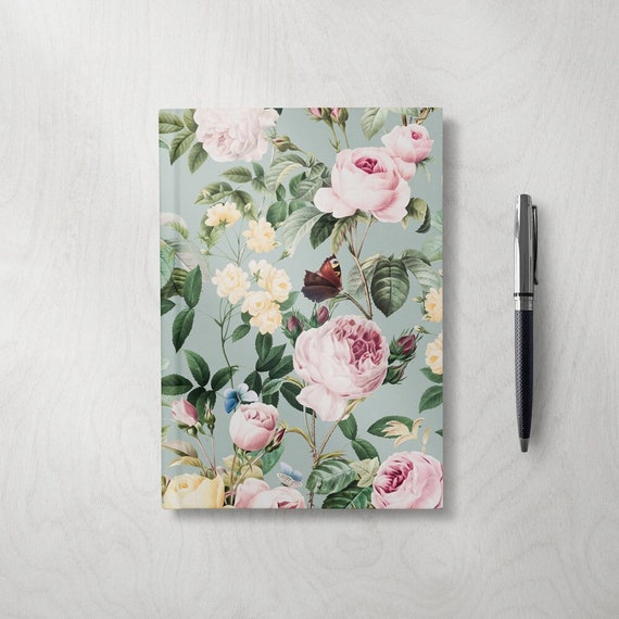 Floral Hardcover Journal, Botanical Rose Design, Lined Pages