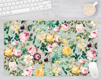 Vintage Floral Desk Pad: Large Office Desk Mat