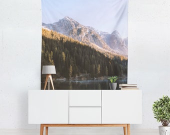 Mountain Lake Tapestry: Scenic Landscape Wall Hanging