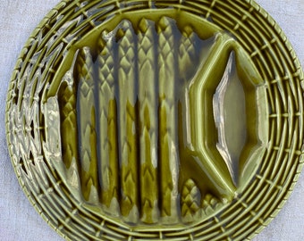 Vintage Sarreguemines Majolica Asparagus Plate