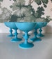 Rare 1930s French Portieux Vallerysthal Set of 6 Blue Opaline Coupe Champagne/Sherbet Glasses / Authentic Set of PV Coupe Glasses 