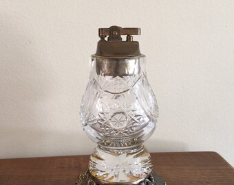 Midcentury Crystal Cut Glass Table Lighter - Beautiful!