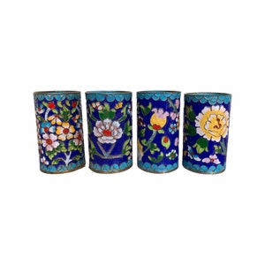 Chinese Antique Floral Cloisonné Cups, Set of 4