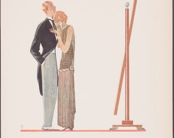 May include: A woman in a checkered dress is crying while a man in a suit stands next to her. The text "Tant de chagrin..." or "L'infidèle" is printed below the image. The image is from a fashion magazine.
