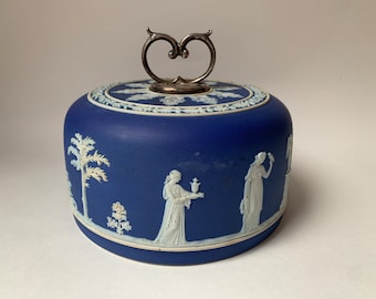 Dudson Pottery Cameo Blue & White Jasperware Cheese Dome / Leaves