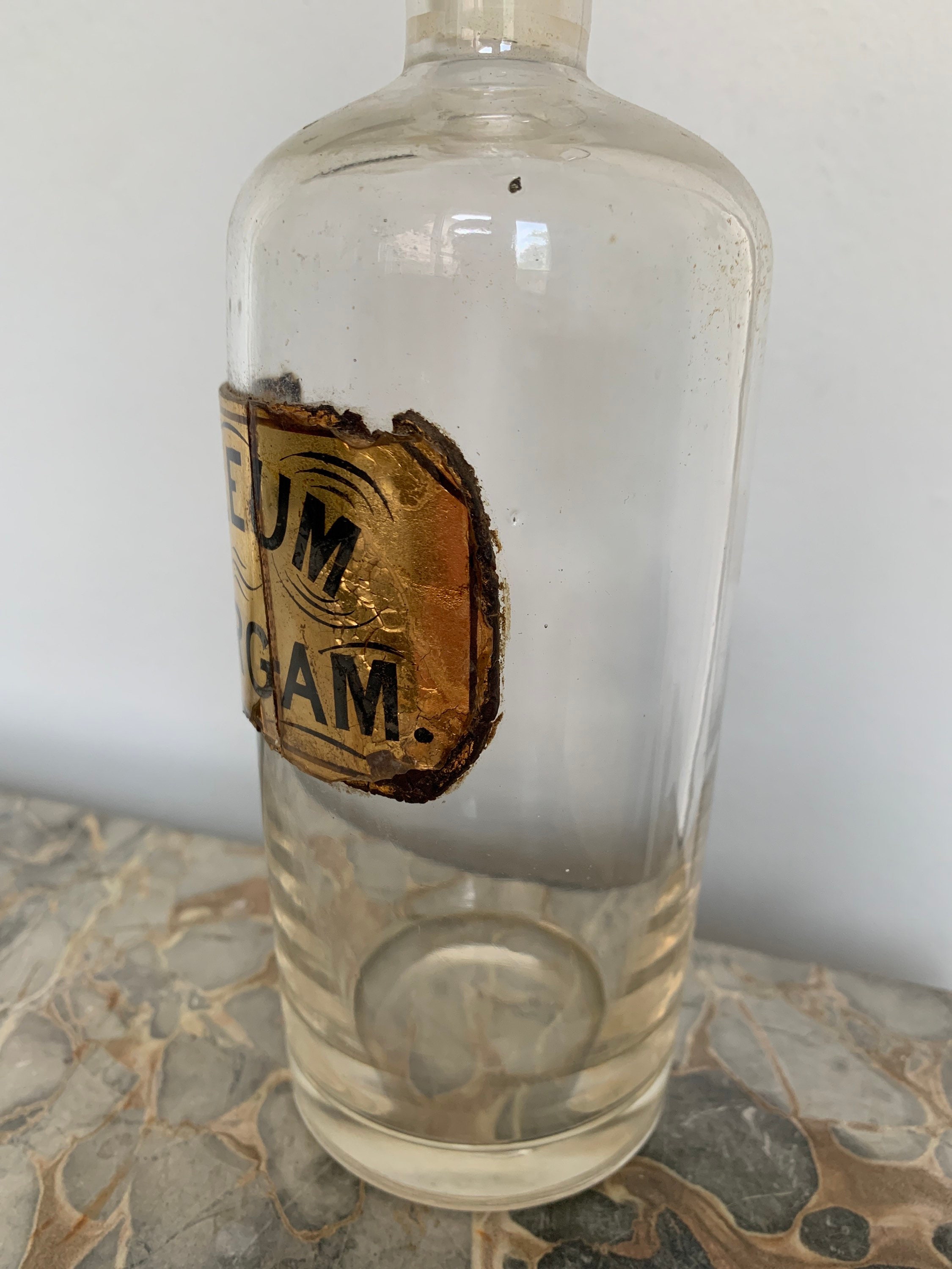 Flacon Ancien D'apothicaire En Verre Transparent - Étiquette B&L O Co 11 - Avant 1930