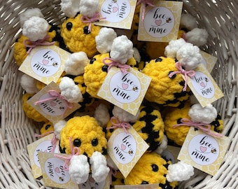 Crochet Bee Valentine gift for kids from mom or grandma to children or grandchildren amigurumi plush school Valentine for best friends 3”