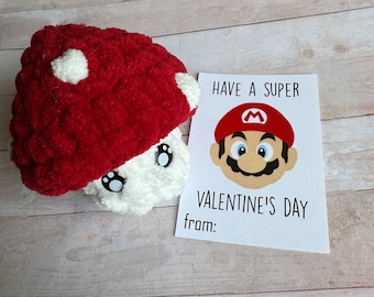 Crochet Mushroom Valentine gift for kids from mom or grandma to children or grandchildren amigurumi plush school super bros Valentine  3”