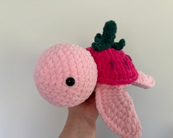 Strawberry turtle large plushie gift for kids from mom or grandma to children or grandchildren amigurumi plush school food toys  7”