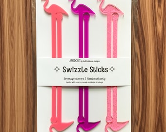 Swizzle Sticks - Flamingos, flamingo, tiki, tiki bar, mcm bar, mid-century modern, MCM, mid-century modern party, mid-century entertaining
